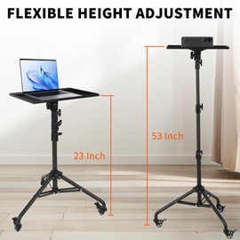 Gugxiom Projector Tripod Stand,Projector Stand with 2 Shelves and Gooseneck Phone Holder,Projector Stand Tripod with wheels for Home, Office, Stage or Studio