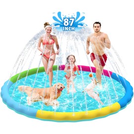 Raxurt Splash Pad for Dogs, 87in Anti-Slip Dog Pool Splash Pad 0.55mm Thickened Durable Bath Pool Pet Summer Outdoor Water Toys Backyard Fountain Play Mat, Colorful