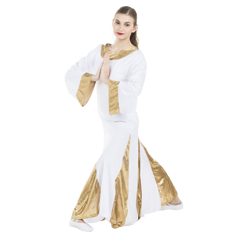 Danzcue - Vestido para mujer, blanco-dorado, S