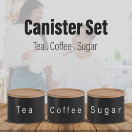 Evapure Tea, Coffee, Sugar, Canister Set, Durable, Resistant, Easy to Clean, Airtight Lid, Sleek & Modern Design, Stackable, Multipurpose, Food Storage