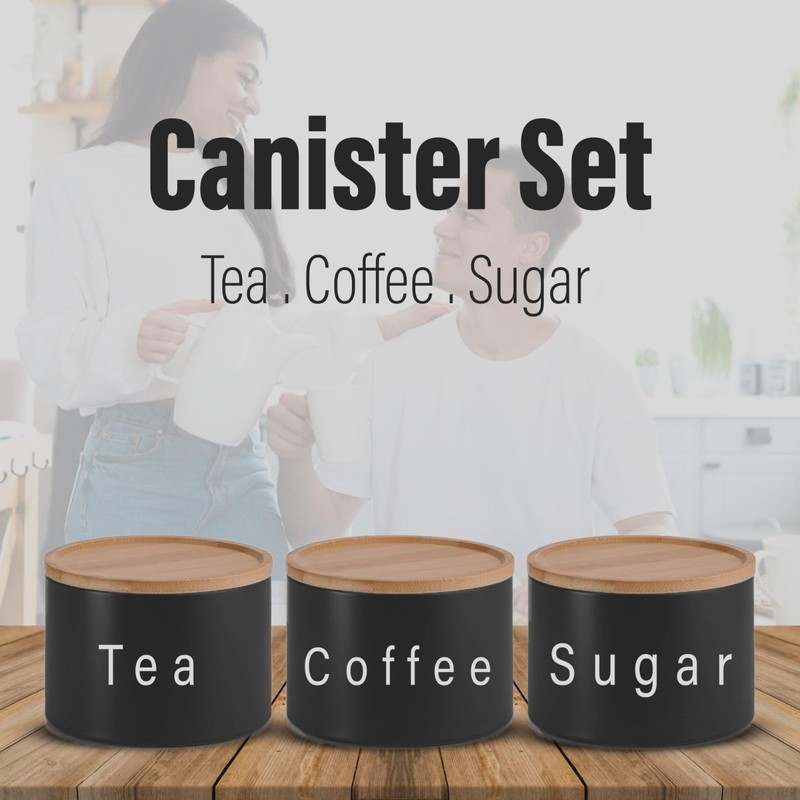 Evapure Tea, Coffee, Sugar, Canister Set, Durable, Resistant, Easy to