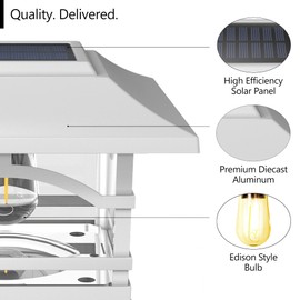 Davinci Lighting Edison Solar Outdoor Post Cap Lights - 4x4 5x5 6x6 - Bright LED Light for Fence Deck Garden or Patio Posts - Pearl White (2 Pack)