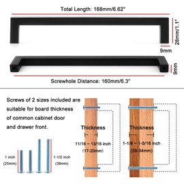 KOOFIZO 30-Pack Solid Square Bar Cabinet Handle - Black Furniture Pull, 6.3 Inch/160mm Screwhole Distance for Kitchen Cupboard Door, Bedroom Dresser Drawer, Bathroom Wardrobe Hardware