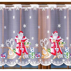 Christmas Santa Claus Hand-Painted Jacquard Cafe Net Curtain Sold By The Metres Window Decoration (Multicoloured Christmas Santa Claus, Length 70 cm, 28 in)
