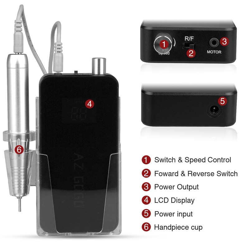 AZ GOGO Nail Drill Machine, 35000RPM Rechargeable Professional Portable Nail