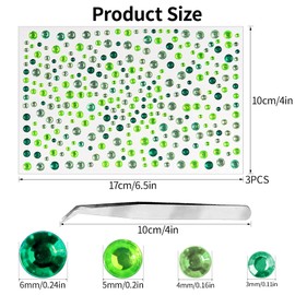 3 Sheets Rhinestone Stickers Mixed Green Adhesive Gems 3-6mm Diameter Face Jewels Stickers Bling Hair Diamond Decals Sparkly Crystal Pearls for Body Face Nails Crafts Decoration (Mixed Green)