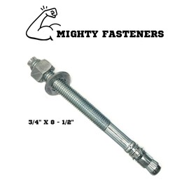 MIGHTY FASTENERS Zinc-Plated Steel Wedge Anchors, 3/4" X 8 1/2" - Heavy-Duty Mounting Bolts for Concrete - 25 Pack