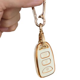 QIXIUBIA for Hyundai Key Fob Cover Smart Key with Keychain Fits for Hyundai Elantra Sonata Kia Forte Optima Spectra Key Case (4-Button-White)