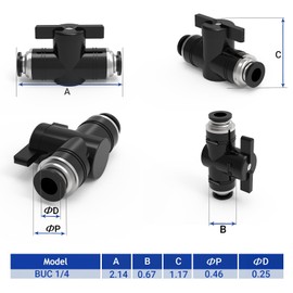EterMutable BUC1/4 6Packs 1/4"OD Push to Connect Fittings Quick Connect Pneumatic Ball Valve – Push-in Air Fittings, Straight Union for Air Flow Control