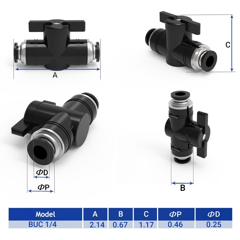 EterMutable BUC1/4 6Packs 1/4"OD Push to Connect Fittings Quick Connect