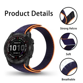 Niboow QuickFit 26 mm Strap for Garmin Epix 2 Pro 51 mm, Nylon Breathable Replacement Strap for Garmin Fenix 7X Pro Solar/Fenix 7X/6X GPS/6X Pro/6X Sapphire GPS/5X Sapphire/5X GPS - Blue