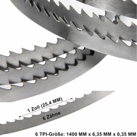 Band Saw Blades, 1400mm x 6.35mm x 0.35mm x 6TPI SK5 Tool Steel Saw Bandsaw Blade, Band Saw Blade, Band Saw Accessories for Wood, Plywood, Aluminium, Plastic