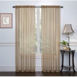 RUTHYS TEXTILE 2 Panels Sheer Curtains Voile Window Treatment Rod Pocket Curtain for Bedroom and Living Room 54 x 84 inches Long - Color: Antique