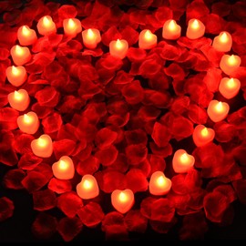 KOABY 2000pcs Red Artificial Rose Petals with 24pcs Red LED Tea Lights Kit, for Decor