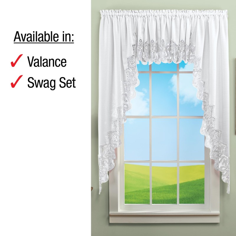 Collections Etc Elegant Lace Border Trim & Solid-Color Window Curtain