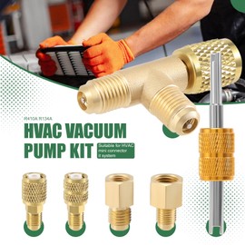 R410A R134A Mini Split Adapters Brass Converter HVAC Mini Split System Line Adapter Connectors Tool Sets with 5/16" SAE Female to 1/4" SAE Male Flare, 1/2 Male to Female with Valve Core Remover