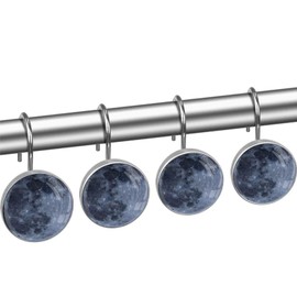 12 Pcs Moon Shower Curtain Hooks, Rust Proof Glass Surface Stainless Steel Curtain Rings for Bathroom Bedroom Living Room Kitchen Home Shower Rods Decor