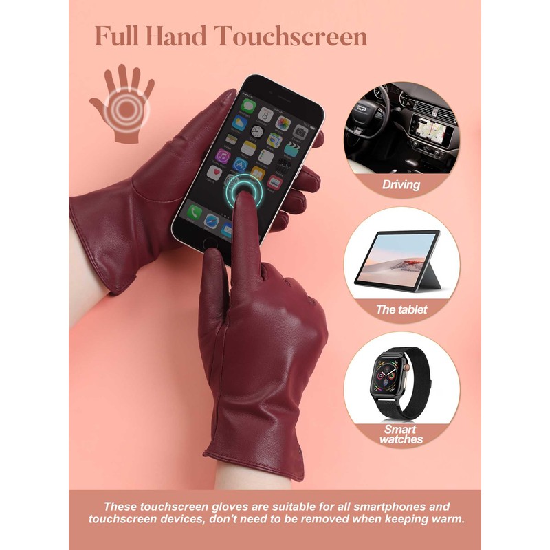 GSG Womens Genuine Leather Gloves Winter Touchscreen Fleece Lined Gloves