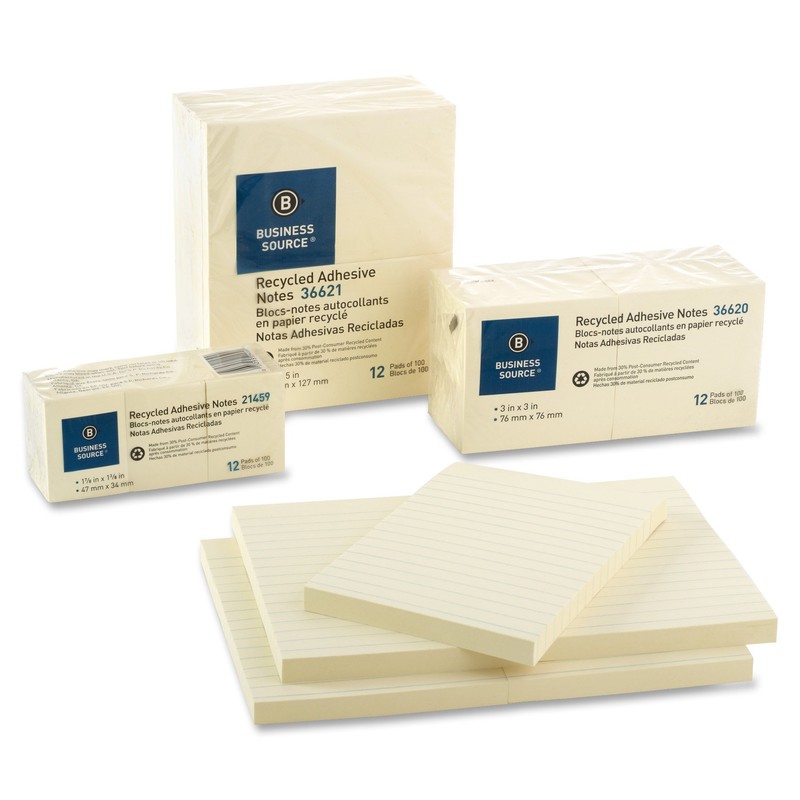 Business Source 3 x 3 Inches Recycled Adhesive Notes -