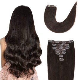 Extensiones de cabello con clip, cabello humano real de 18 pulgadas, 120 g/set, extensiones de cabello humano liso con clip, 7 piezas, cabello humano brasileño Remy grueso, extensiones con