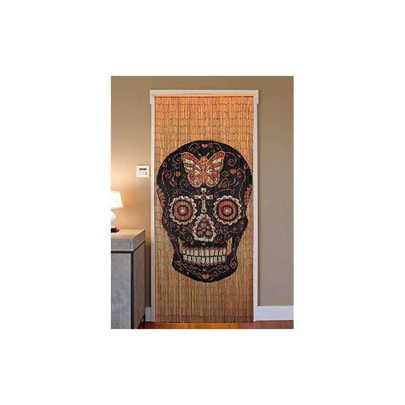Bamboo Beaded Curtain-Black Skull