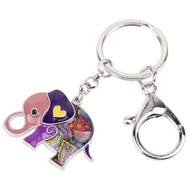 LONYOO Creative Jungle Elephant Keychain Car Key Handbag Accessories Enamel Alloy Chain Keyring Gifts for Women Girls Charms (Violet)