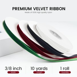 3/8" Wide x 10 Yards Velvet Ribbon, Vintage Single Face Velvet Ribbons for Gift Wrapping, Christmas Wrapping Bows, Wedding Decor, Sewing and More (Burgundy)