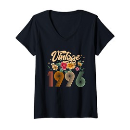 Womens 30 Years Old Born In 1996 Floral 30th Birthday Gifts Women V-Neck T-Shirt