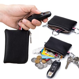 Unbranded Leather Coin Purse Wallet Small Dual Keyrings Change Pouch Card Holder for Men