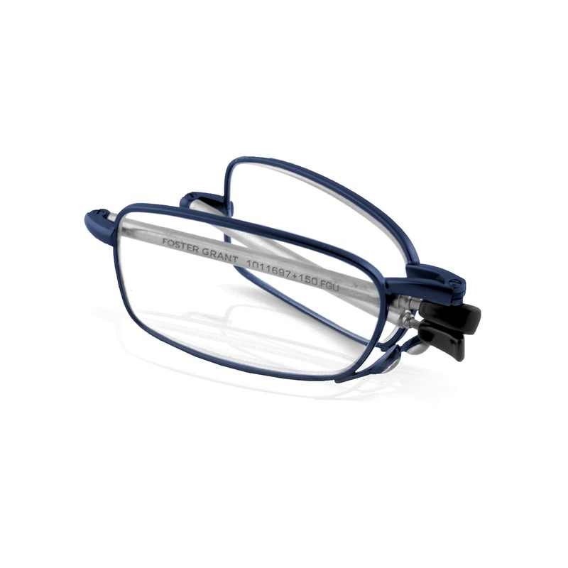 Foster Grant Gideon Rectangular Reading Glasses, Blue/Transparent, 64 mm, +2.50