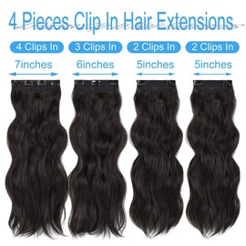 Black Hair Extensions Clip in Hair Extensions 4PCS Synthetic Hair Extension 20'' Natural Double Weft Thick Curly Wavy Full Head Clip on Hair Extensions Hairpieces