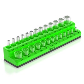 Olsa Tools Magnetic Socket Organizer | 1/4-inch Drive | SAE | Green | Holds 26 Sockets | Professional Quality Tools Organizer