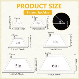 BENECREAT 6pcs 1/2/3/4/5/6 Inch Acrylic Quilting Template, Half Hexagon Rulers Clear Patchwork Quilt Supplies for Cutting Patterns, Sewing, and DIY Blanket Making Projects