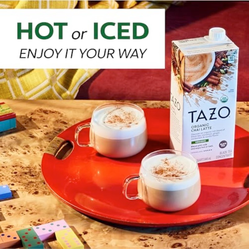 TAZO Organic Chai Latte Concentrate, Hot or Iced Black Tea,