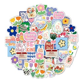 60 Pcs Positive Stickers, Watercolor Floral Graffiti Stickers, Waterproof Vinyl Stickers for Water Bottles, Motivation Word Sticker for Youth, for Scrapbook Bike Scooter Decoration
