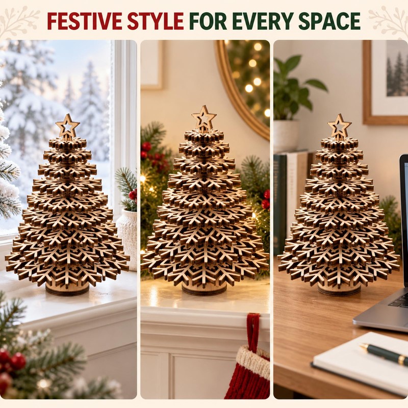 Christmas Tree, Wooden 3D Snowflake Tabletop DIY Paintable Holiday Decor