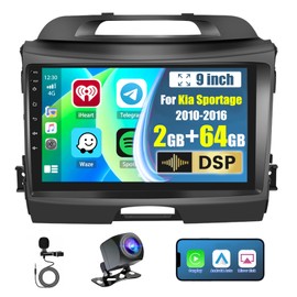 Hikity for Kia Sportage 2010-2016 Android Car Stereo, 2+64G 9 Inch Touchscreen Radio with Wireless Carplay, Android Auto, WiFi, GPS Navigation, Bluetooth, DSP, FM RDS, EQ + Backup Camrea
