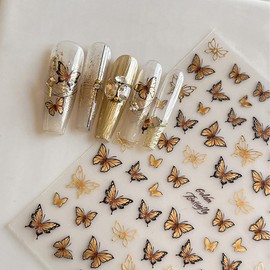 Butterfly Nail Art Stickers 5D Embossed Butterfly Nails Stickers Self Adhesive Gold Butterflies Nail Decals Luxury Shiny Nail Design for Women Girl Manicure Decoration