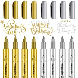 Tvoip Paint Marker Pens - 12 Pack Permanent Oil Based Paint Markers, Medium Tip, Quick Dry and Waterproof Assorted Color Marker for Signature, Card Making, Scrapbooking, DIY Photo Album (Gold)