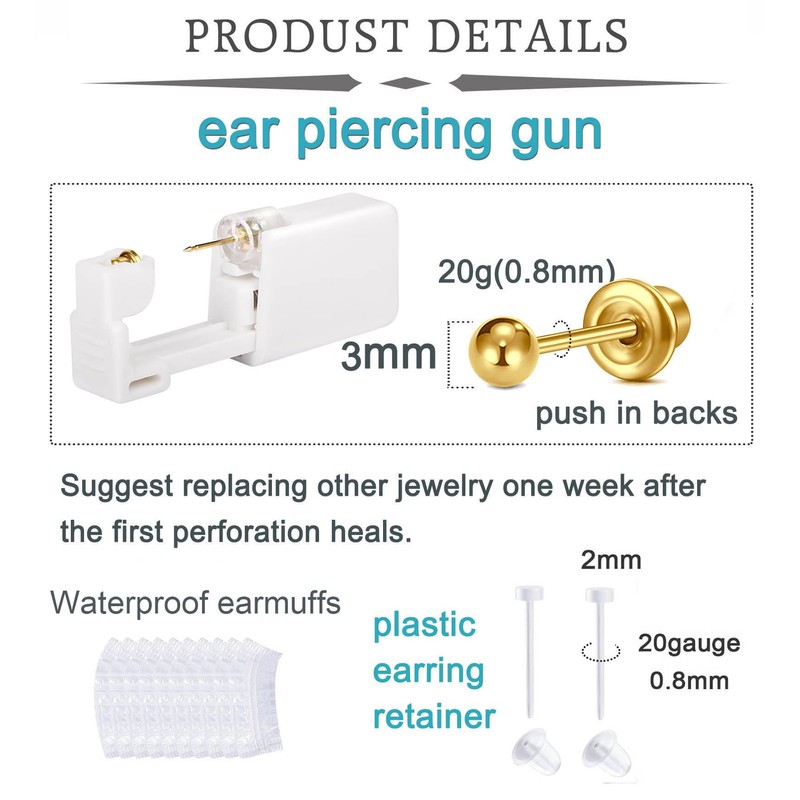 QWALIT Gold Ear Piercing Kit Ear Piercing Gun Kit Earrings