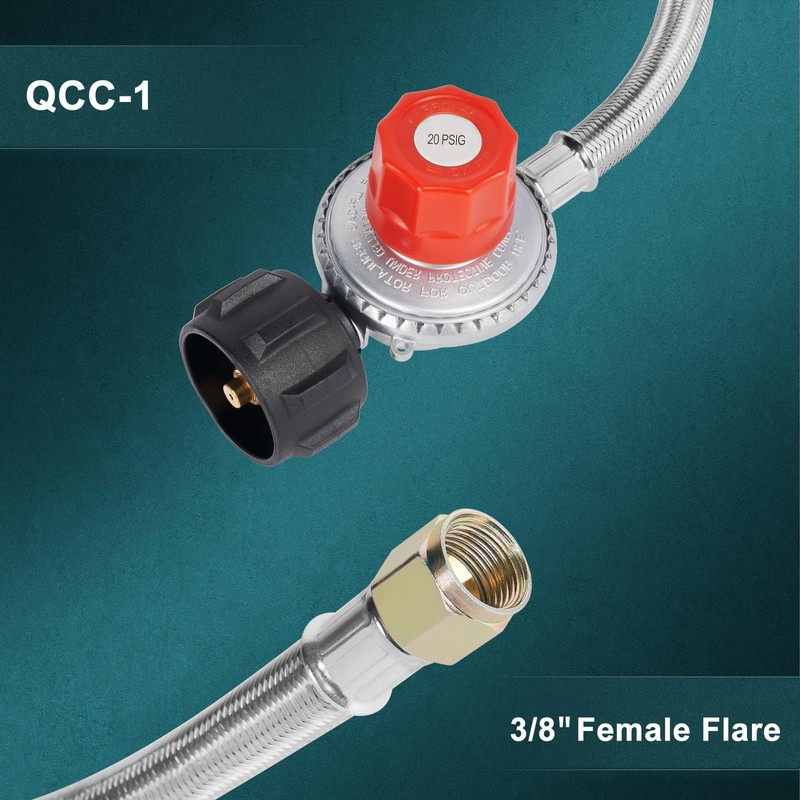GASPRO 0-20 PSI Adjustable Propane Regulator with Braided Hose, High