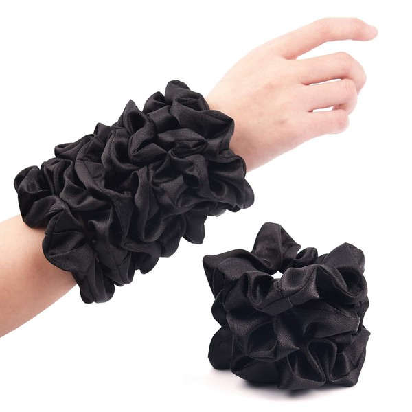 CEELGON Black Satin Silk Scrunchies for hair Big Scrunchies Satin Packs for Hair Scrunchies 10 Pack (Black)