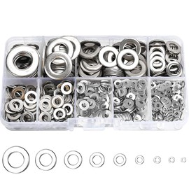 cSeao 9 Sizes 800pcs M2 M2.5 M3 M4 M5 M6 M8 M10 M12 Flat Washers Assortment Kit, Flat Gasket, Fender Lock Washers, 304 Stainless Steel