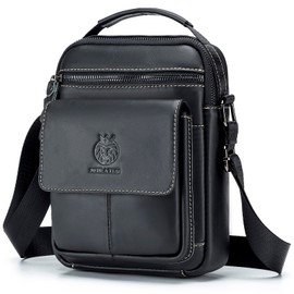 SCHLATUM Small Leather Messenger Bag for Men, Man Bag Crossbody, Men's Shoulder Bags Leather Man Purse Handbag, Black