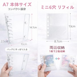 Tagemo A7 Binder Transparent 6 Holes Trekker File Checkbook [10 Refills Included] Sticker Book Card Binder Storage Card File 3 Inch Photo Album Portable Decor Mini 6 Holes Clear 14.5 x 10 cm (White)