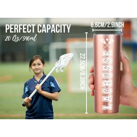 Onebttl Lacrosse Gifts for Teen Girls, Women, 20oz Skinny Travel Tumbler with Stainless Straw for Women, Rose Gold