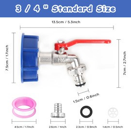 RUCUDIM IBC Outlet Tap Connection IBC Adapter IBC Container Accessories with 3/4 Inch Ball Outlet Valve 3/4 Inch Tap Garden Hose for Rainwater Tank Garden