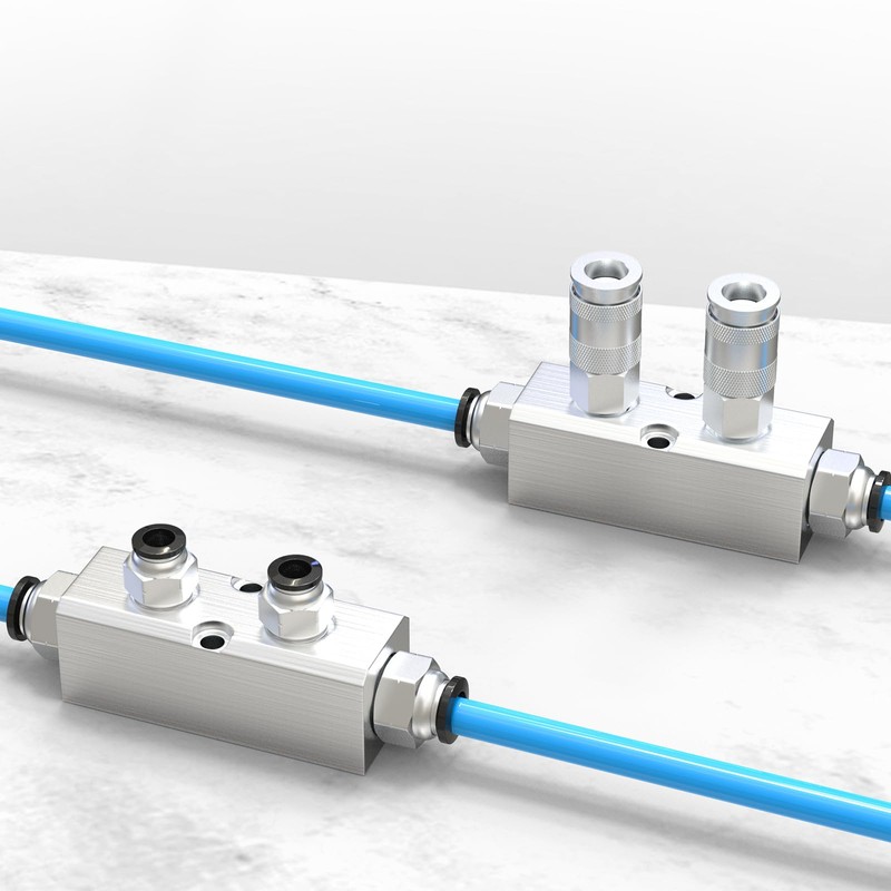 GASHER 2PCS 2 Way 4 Port Aluminum Pneumatic Manifold Air