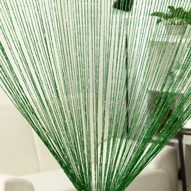 uxcell String Curtain Fringe Panel 39" x 79"(WH) Thread Strip Backdrop Bedroom Door Window Divider for Wedding Coffee House Decoration Dark Green