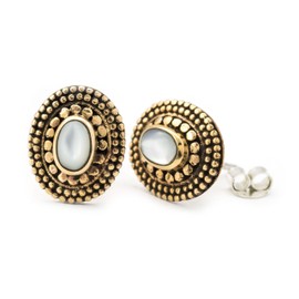 WINDALF Viking Earrings VIKA 1.3 cm Mother of Pearl Stud Earrings Bronze, Bronze, Nacre